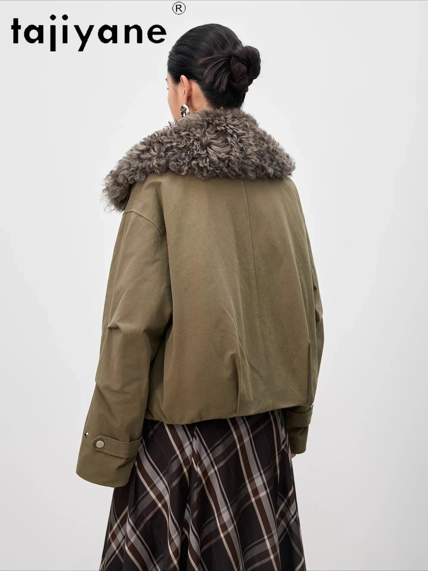 TAJIYANE Weißer Gänsedaunenmantel, Wollkragen, Damen-Winterjacke, kurz, stilvoll, Pufferjacken, 2025, Damenbekleidung, Temparaхок Brod Anderson