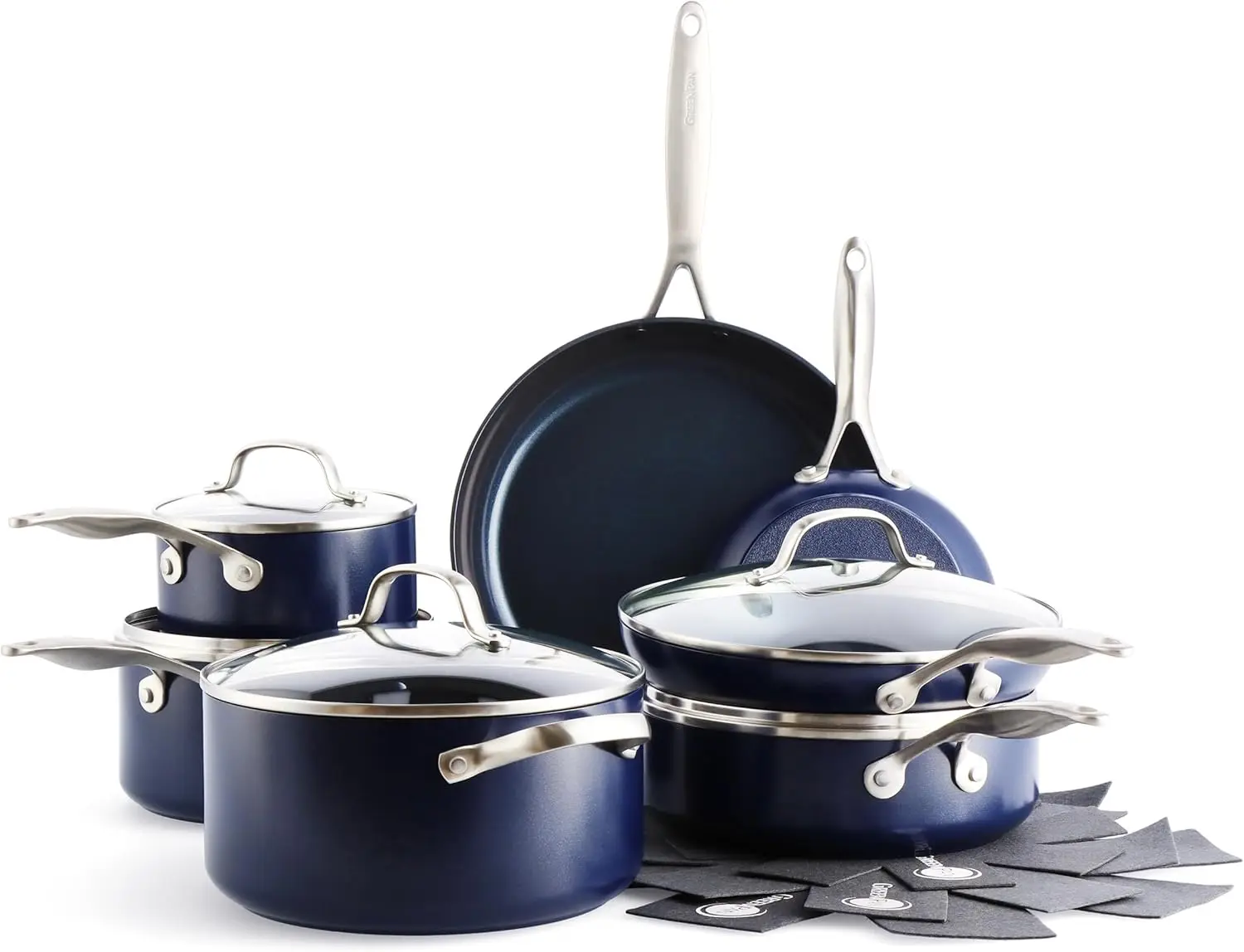 

Performance Pro Ceramic Nonstick 14-Piece Cookware Set, Non-Toxic PFAS-Free, Dishwasher & Oven Safe, Wobble-Free, Blue