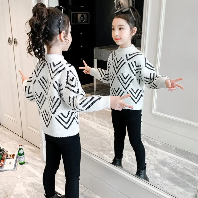 

Girls Knitted Sweater 2024 Teeny Unisex Winter Clothes Children Casual O-Neck Cute Sweater Kids Boys Striped Pullover Sweater