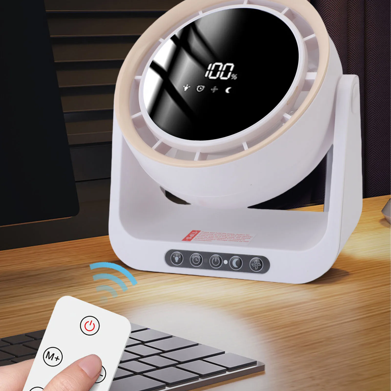 

Air Circulator Desk Fan Bladeless Quiet USB Digital Display Table Fan with Remote Control Bedroom Office Kitchen White Coffee