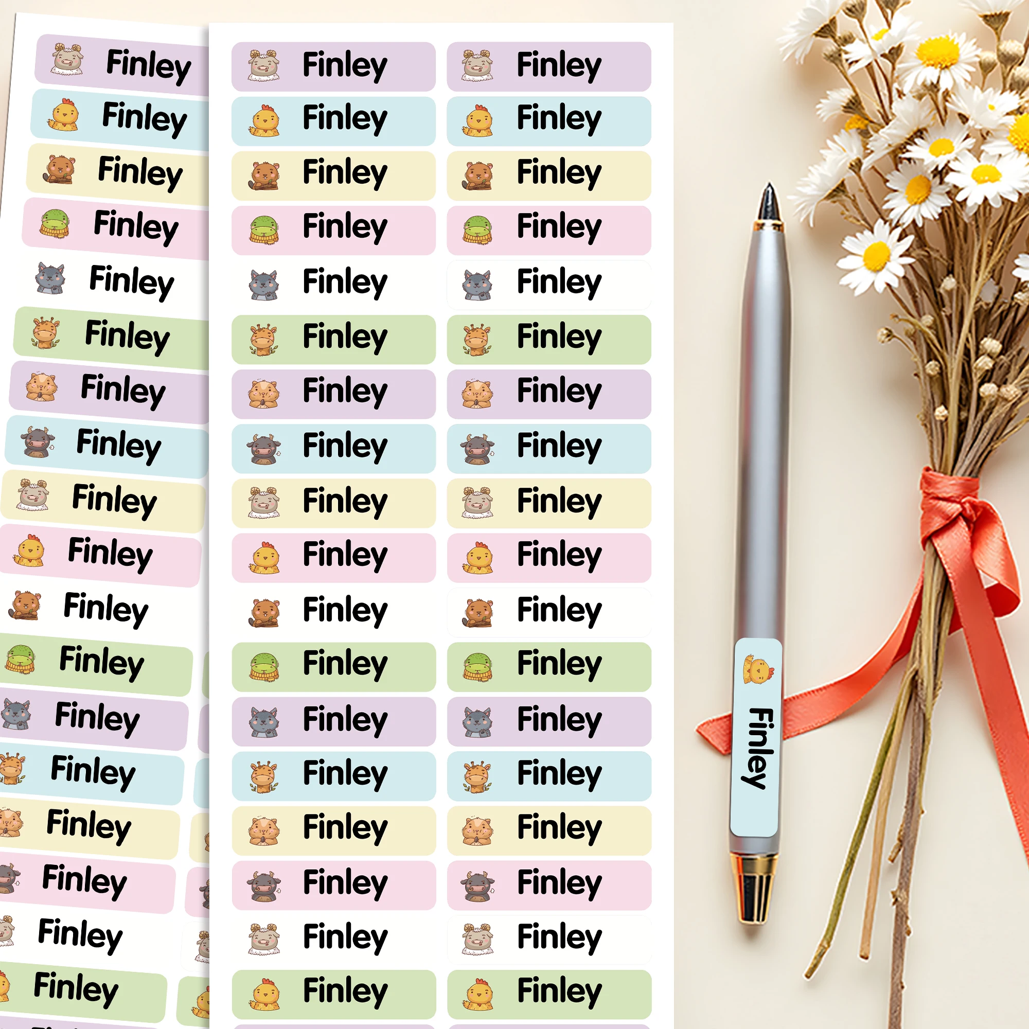 Personalized Name Tags Stickers Animal Patterns Waterproof Name Labels Kids Name Stick Custom School Daycare Camp Nursery Label