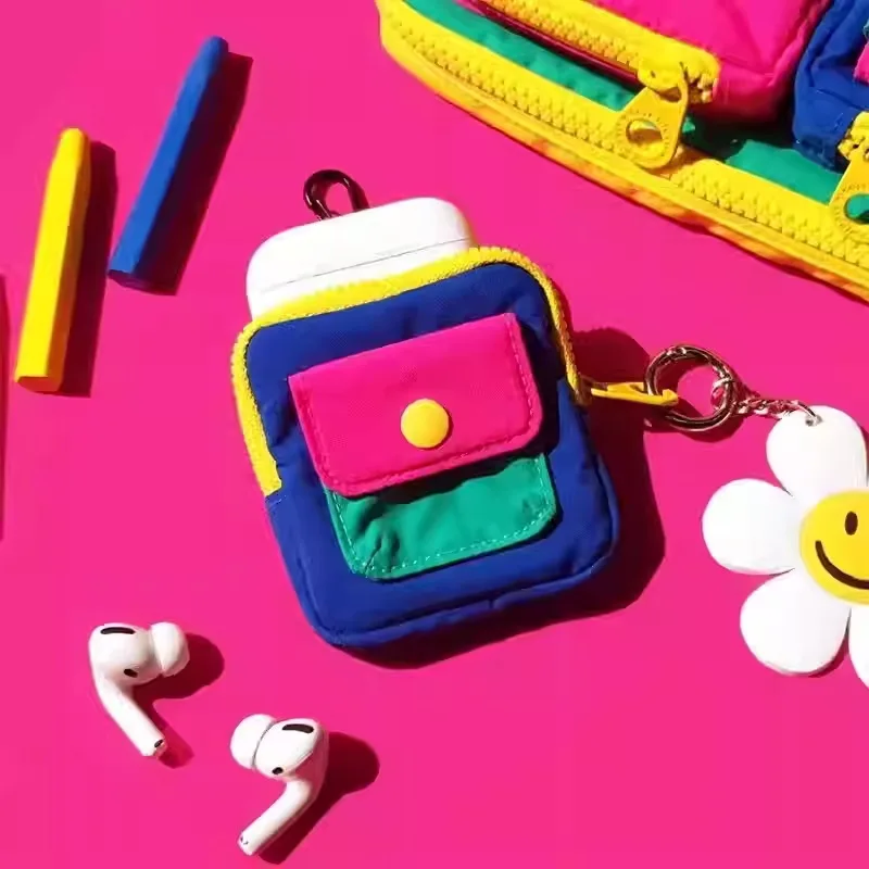 Dopamine Color Mini Wallet Keychain Coin Purse Mini Zipper Earphone Bag Cute Backpack Accessory Pendant Keyring Bag  Daily Use