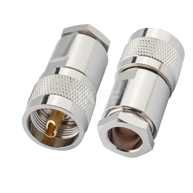 JX 2pcs PL259 UHF Male Plug Connector Clamp For RG8 RG213 LMR400 Straight Nickelplated fast shipping