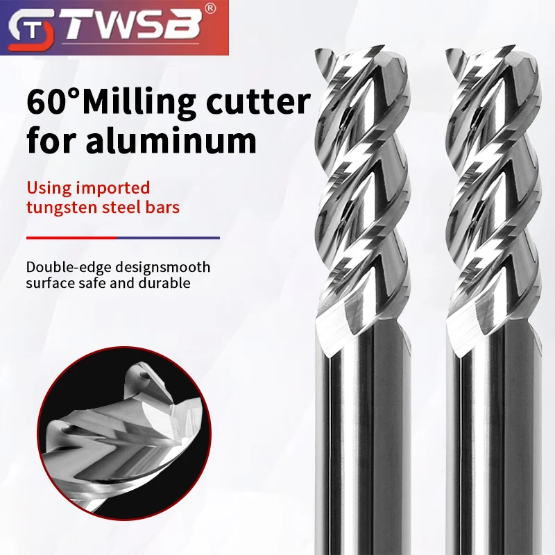 60-degree tungsten steel high-gloss aluminum milling cutter, mirror alloy alloy milling cutter