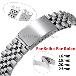 18mm 19mm 20mm 21mm Stainless Steel Watch Straps for Rolex Curved End Metal Strap for Seiko Folding Buckle Accessories Bracelet