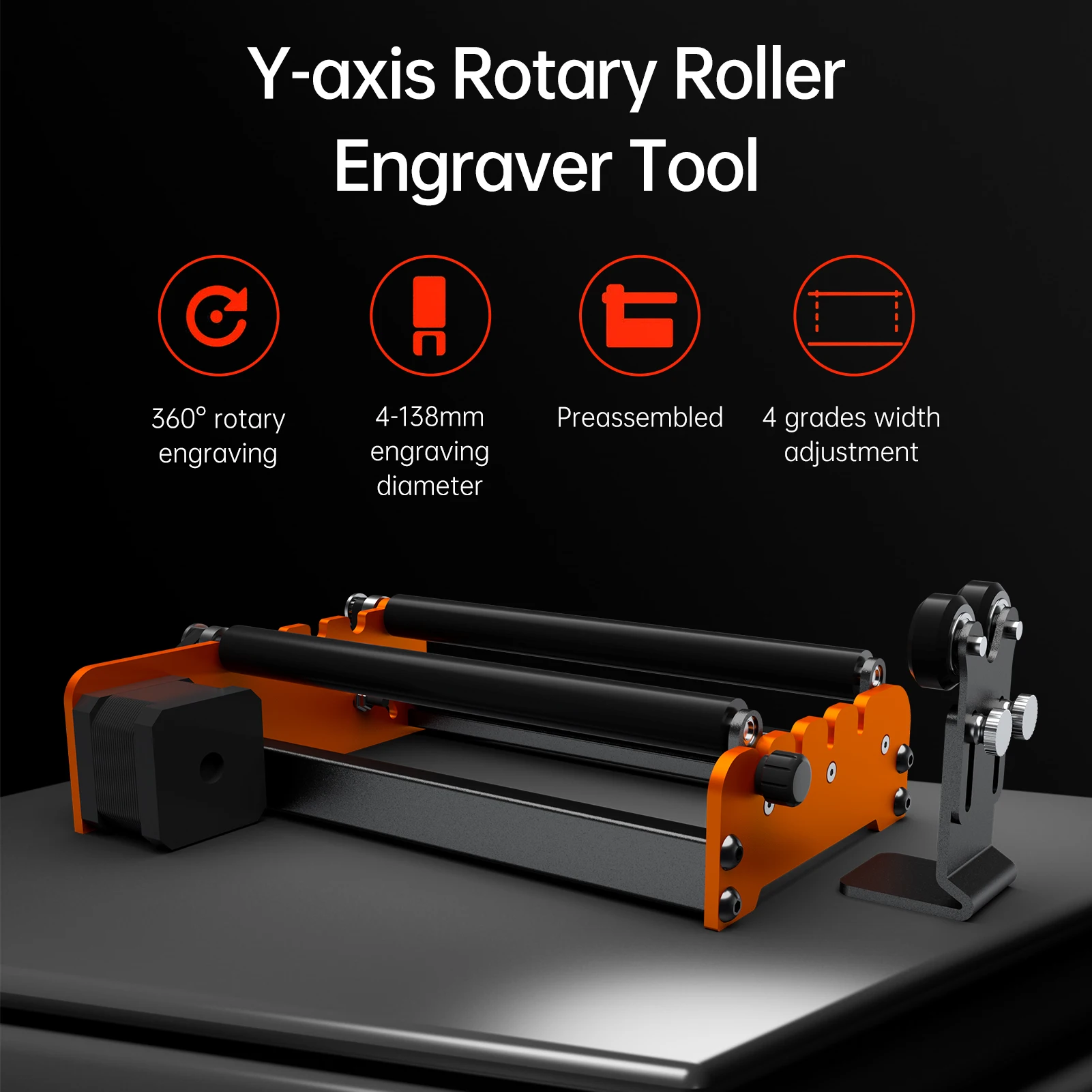 

Поворотный ролик Ось Y Поворотный ролик 360° ° Вращение для разного диаметра гравировки 4–138 мм, 4 регулировки шестерни для объектов