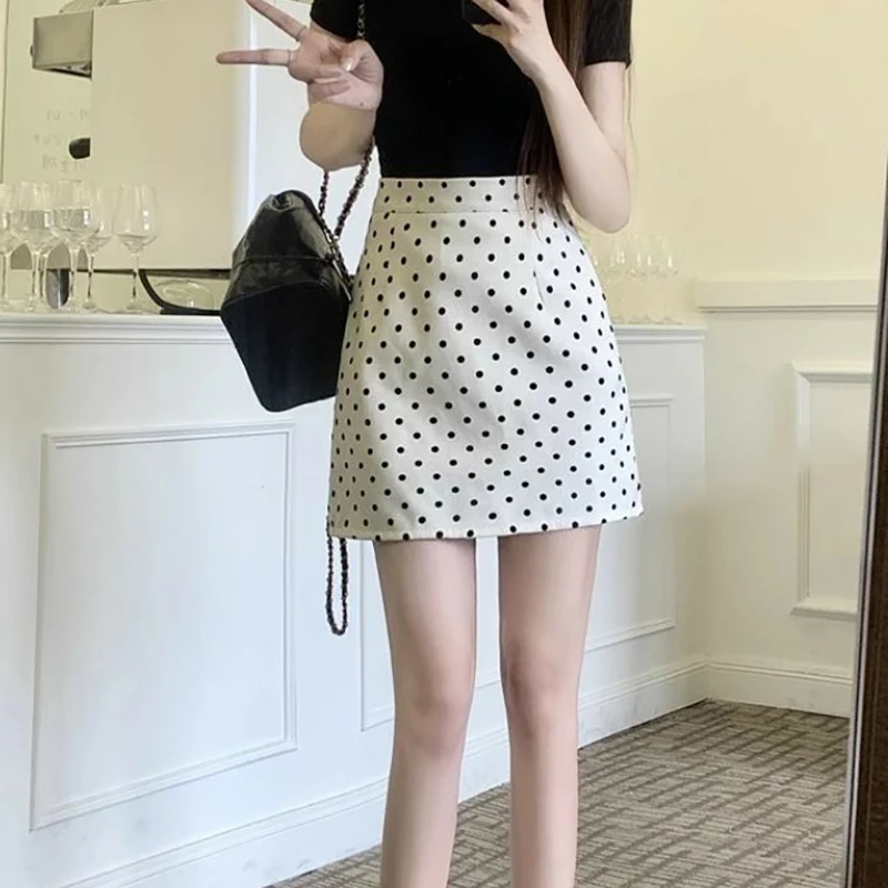 Fashion Printed Spliced Korean Polka Dot Skirts Female Clothing 2025 Summer New Loose Preppy Style Zipper High Waist Skirts