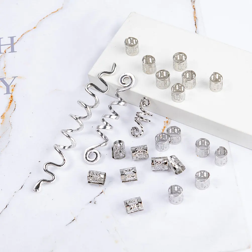 

28pcs Metal Accessories For Braids Smooth Hair Cuffs Stylish Jewelry Set Party Hair Cuff Tube Wedding Dreadlock Charms