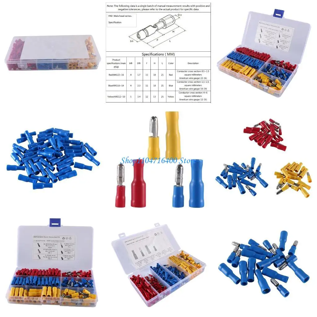 

y1gd Car Butt Insulated Spade Crimp Wire Cable Female Male Electrical Connector Crimp Wire Terminals 120/208/300pcs