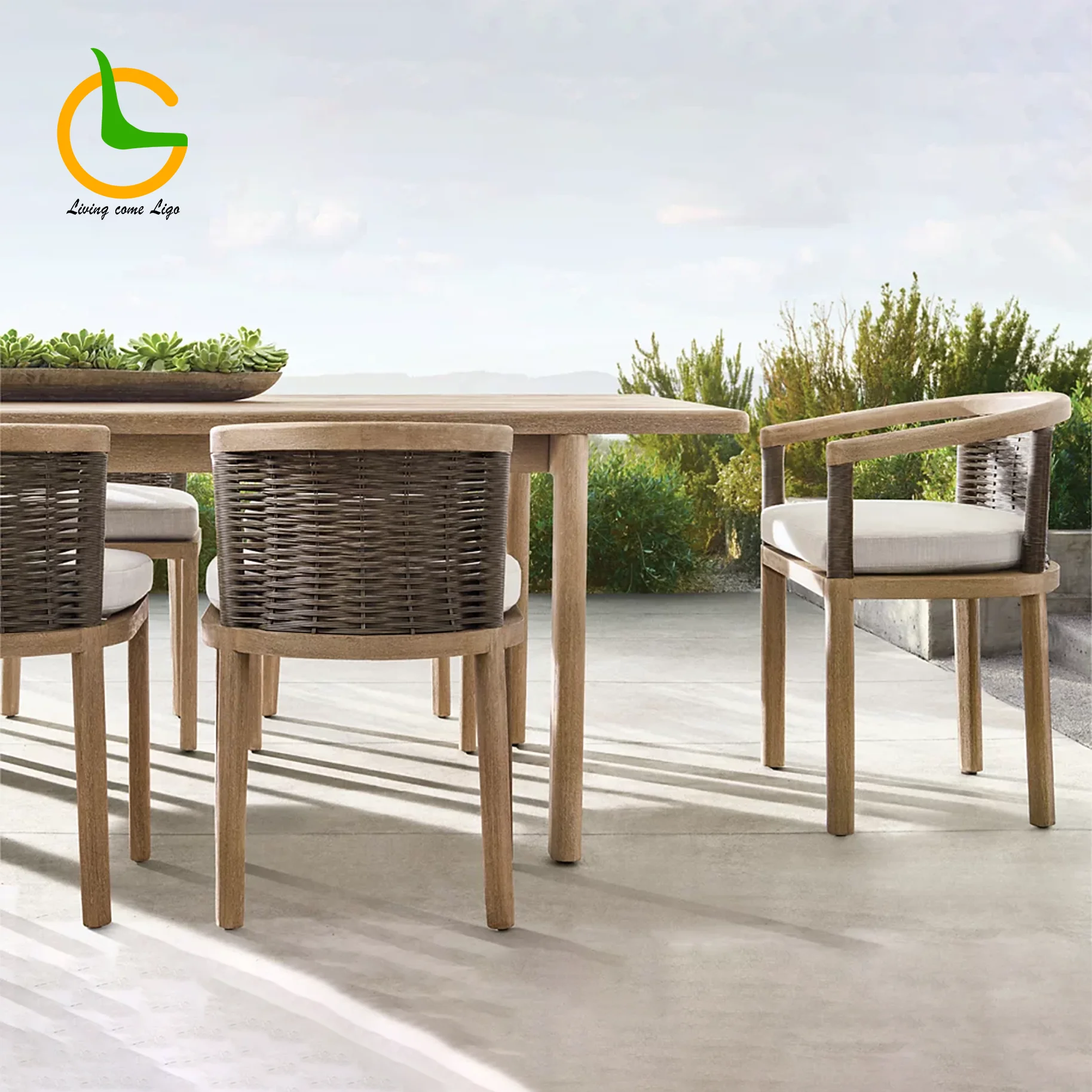 

Factory Direct Sale Solid Wood Outdoor Tables For Courtyard Handwoven Rattan Garden Sets Teak Dining Table Set
