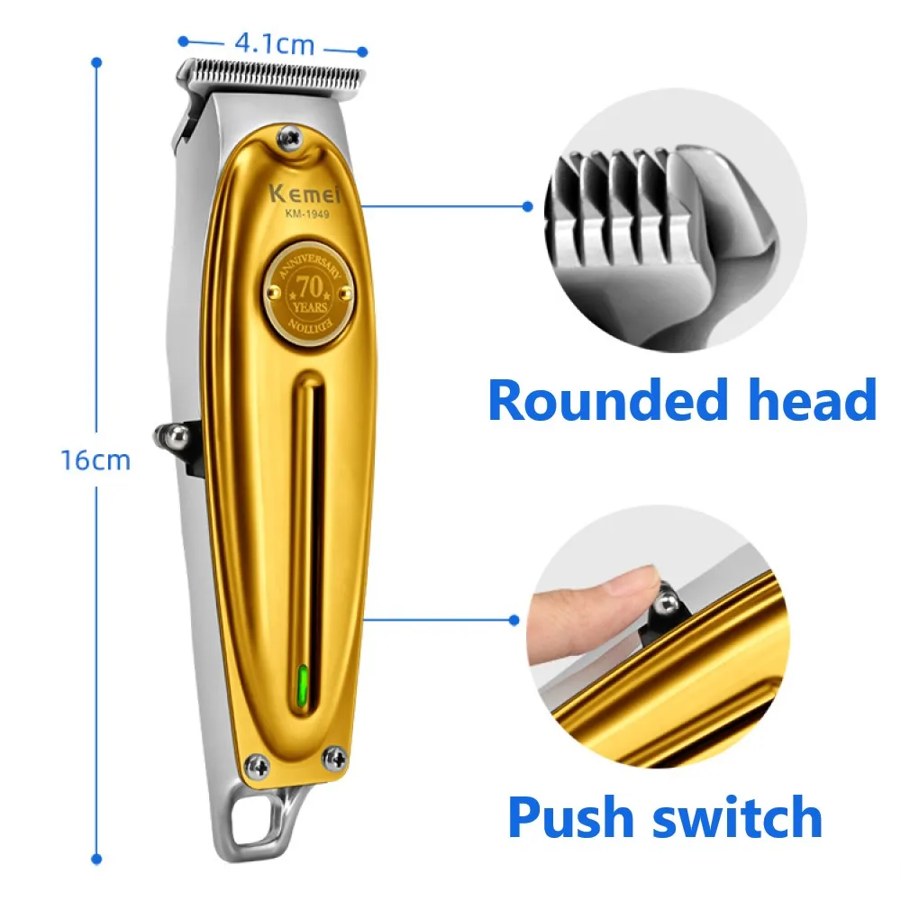 Kemei-Electric Full Metal Professional Barber Hair Trimmer Set para Homens, Barba Clipper, Acabamento Máquina De Corte De Cabelo, KM-1949