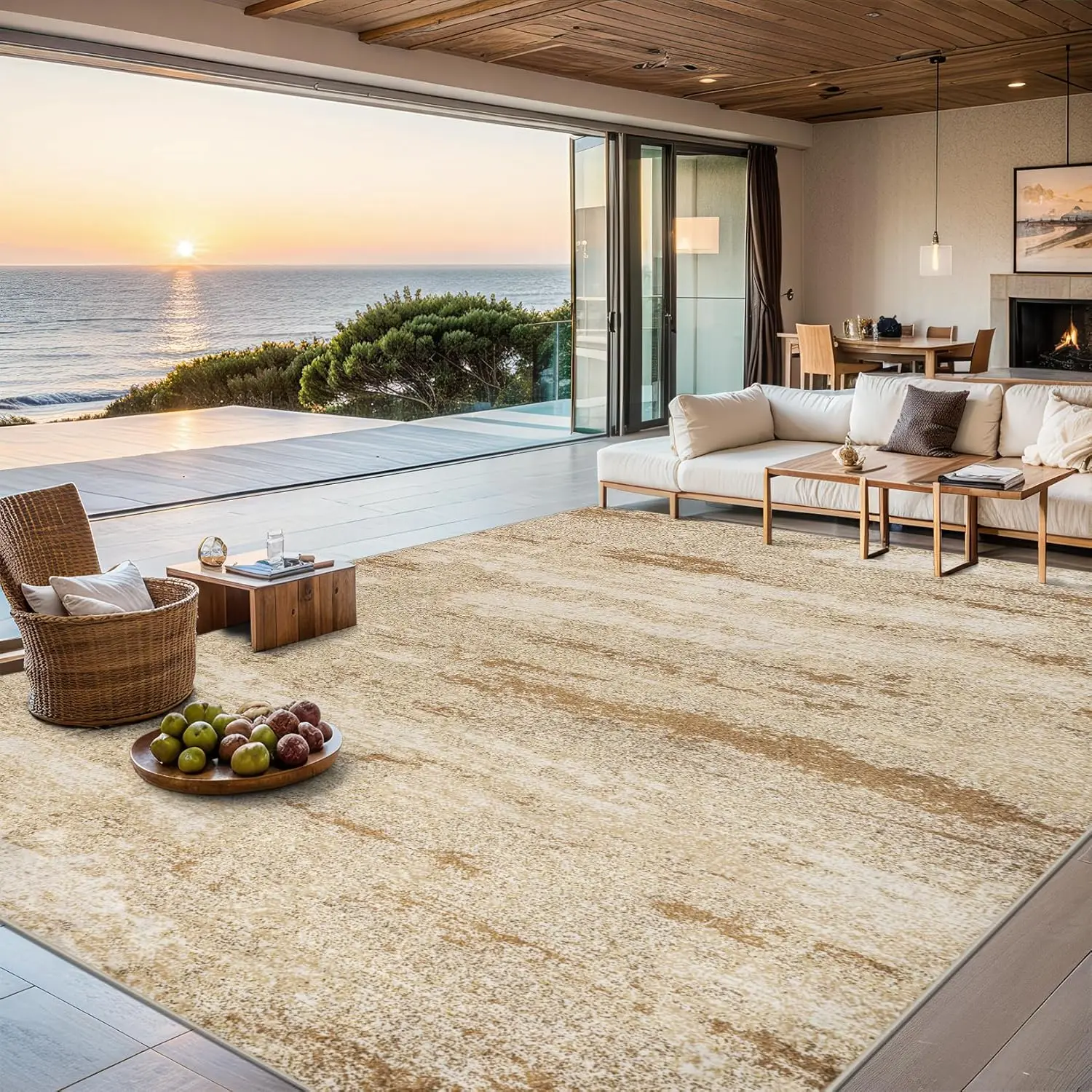 

Моющийся ковер 6x9 для гостиной, современный абстрактный мягкий нескользящий ковер нейтрального бежевого цвета