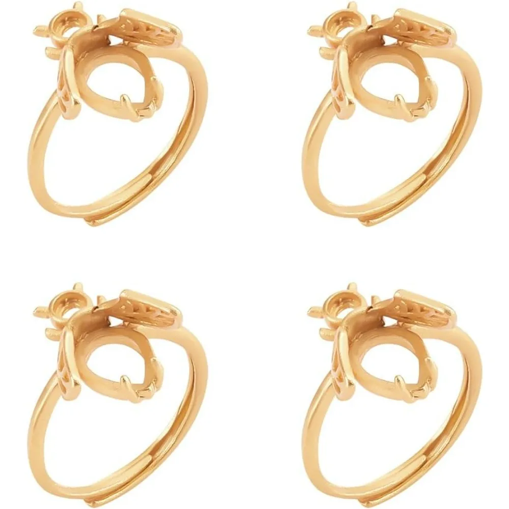 4 Pcs Claw Ring Blanks, 15.9mm Adjustable Brass Ring Blanks Rhinestone Pad Ring Base Settings Matte Gold Penguin Shape Tray