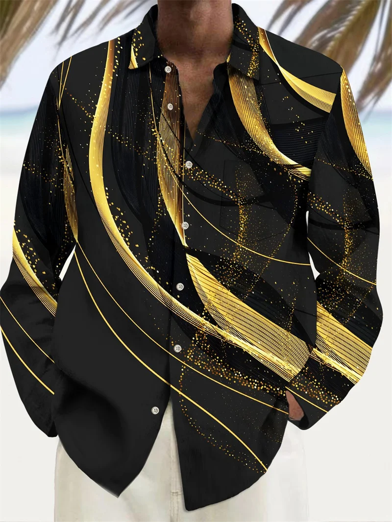 

New men's 3D art painting fashion printed long sleeved casual shirt with loose collar