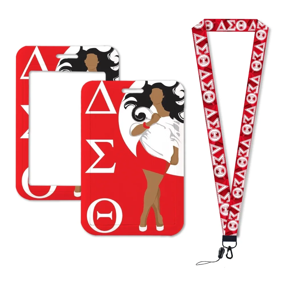 Delta Sigma Theta Sorority Lanyard ID Card Holder Credential Holders Neck Straps Women Badge Holder Keychains Accessories