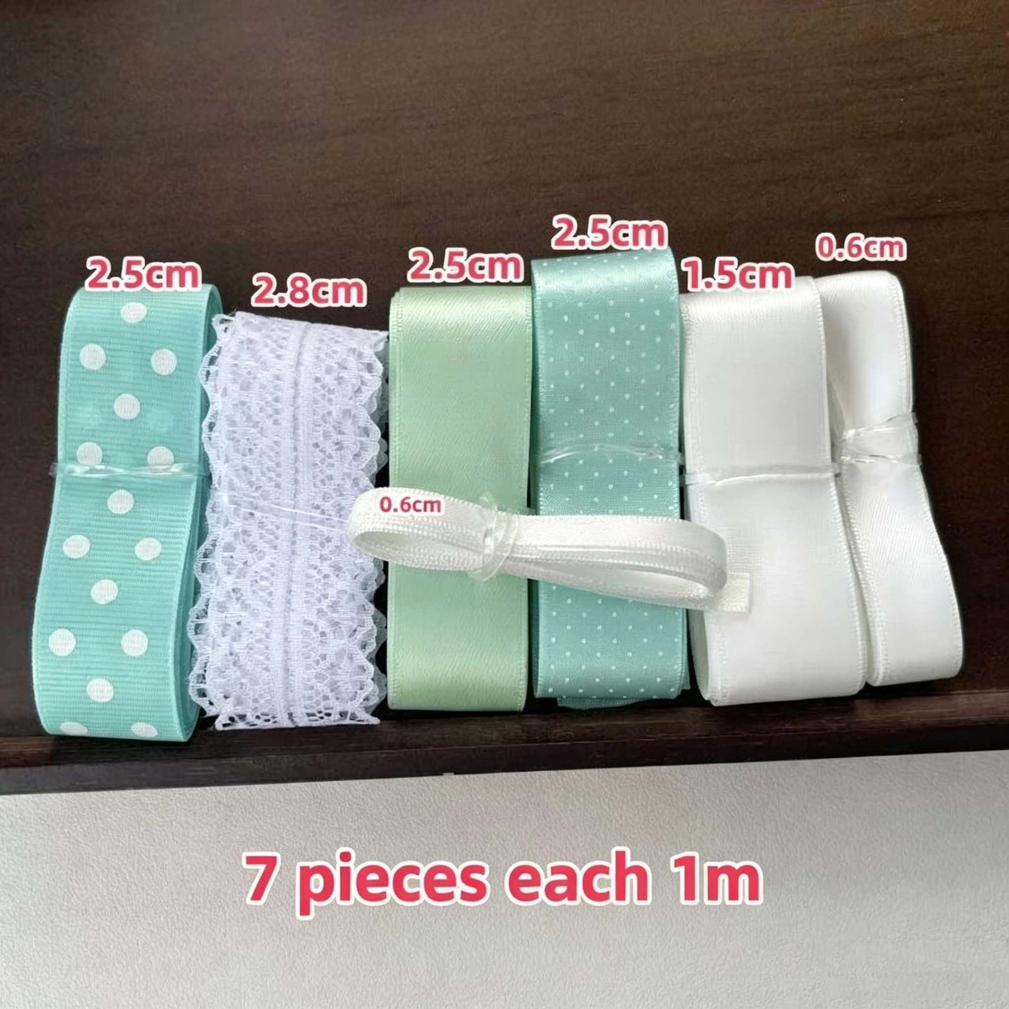7-teiliges Set mit gepunkteten Schleifenbändern zum Aufhängen an Taschen, DIY-Bastelmaterial-Set für Anfänger, inklusive Klebestäbchen und Abdeckung, niedliches Geschenk – Detail 8