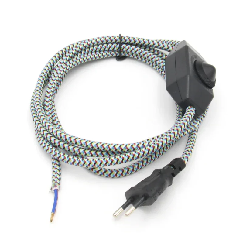 

AC 220-250V EU Plug Power Cords With Dimmer Switch Flex Fabric Braided Covered Cable Electrical Power Cable
