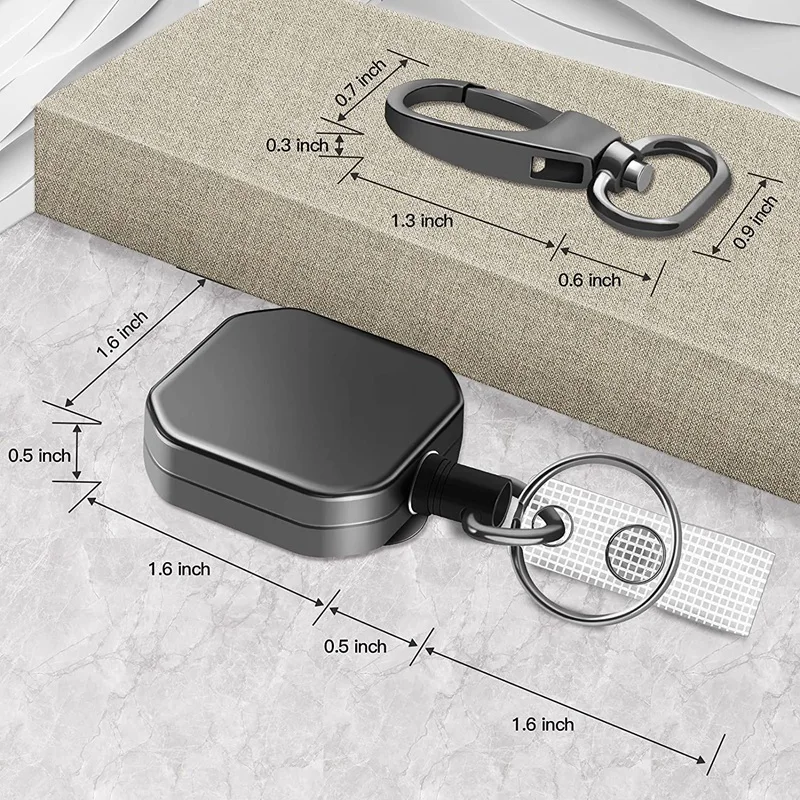 헤비 듀티 금속 개폐식 배지 홀더, 카라비너 배지 릴 클립 키 링, ID 카드홀더 거치대 (회색), 2 팩