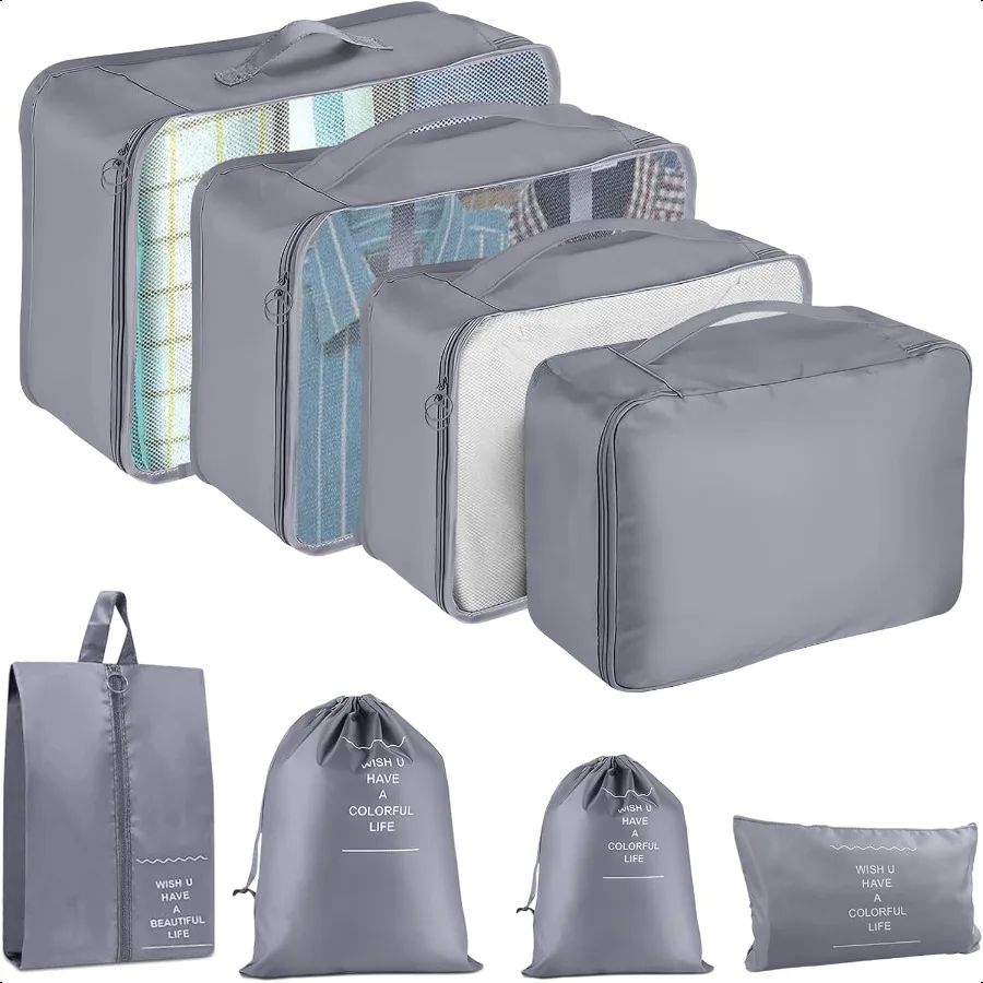 

Packing Cubes for Travel 8 Set Lage Organizer Bags for Family Mesh Breathable Travel Packing Cubes for Suitcases Durable Travel