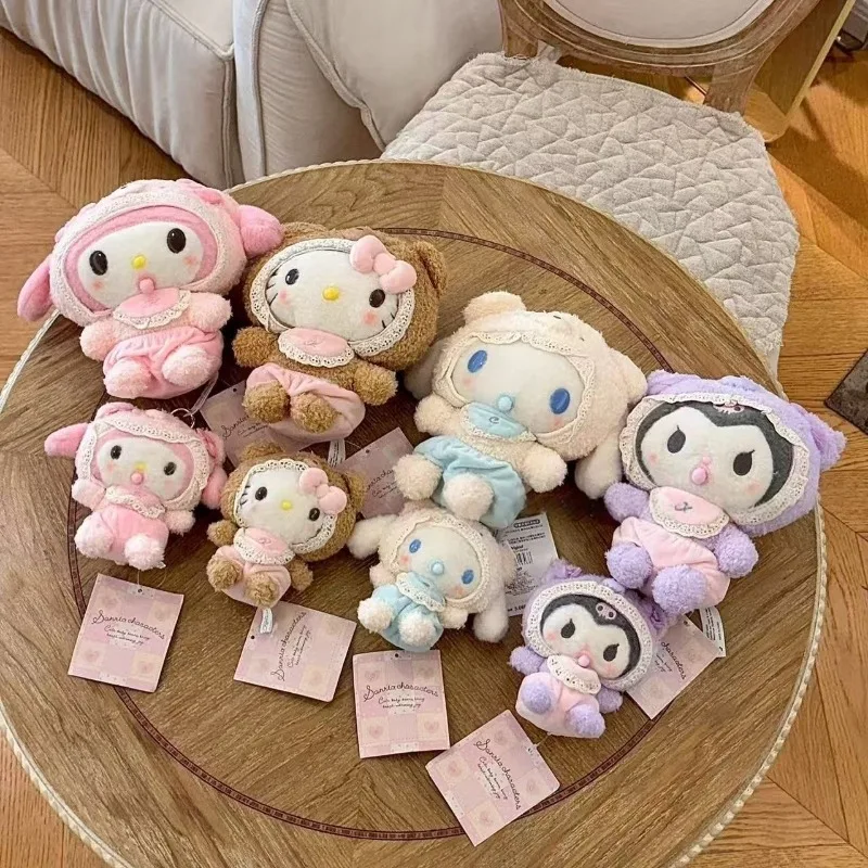 サンリオかわいいモカチェック柄漫画シナモロールメロディーハローキティクロミぬいぐるみペンダント冬チェックキティおもちゃキーホルダーギフト