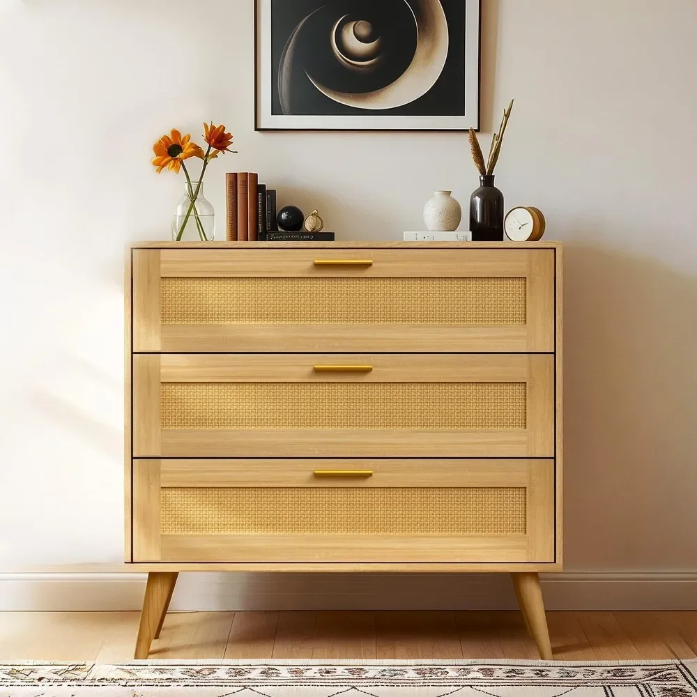 

3 drawer bedroom vanity, bohemian style with handle drawer cabinet, modern storage cabinet