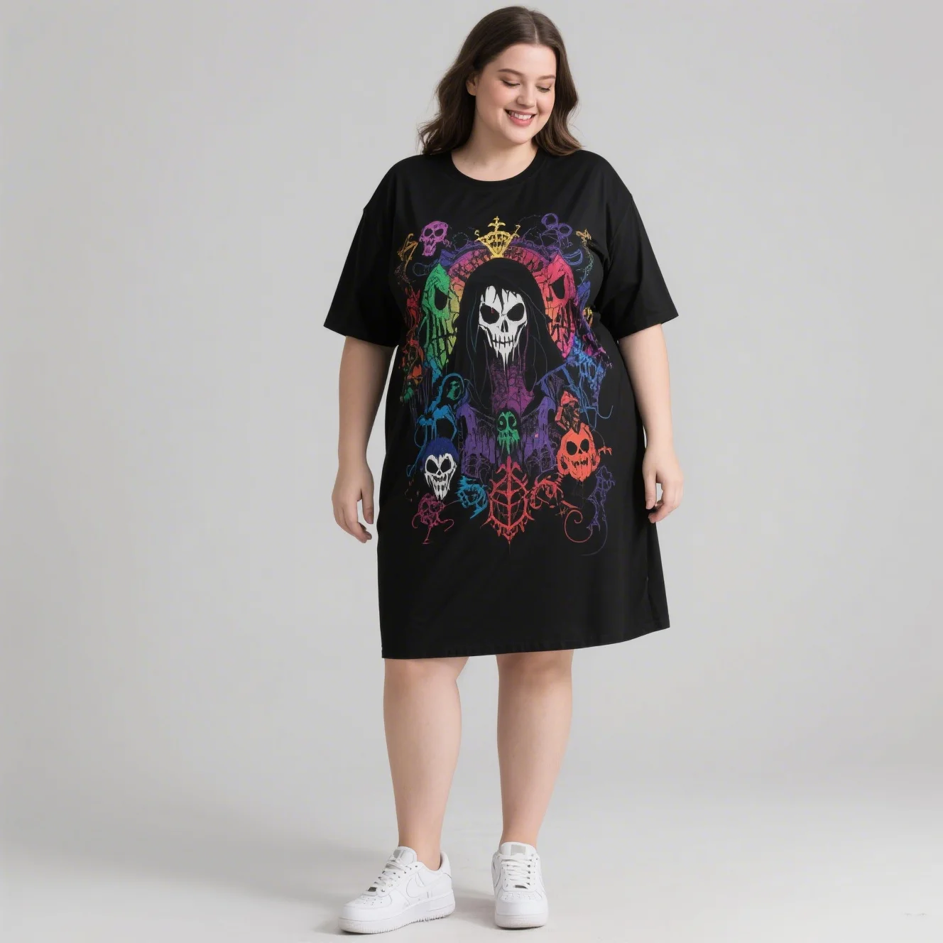 

Женское платье больших размеров 2025 года на лето, крутая юбка для сна для отдыха, домашняя юбка для сна, модная женская одежда с принтом в готическом стиле