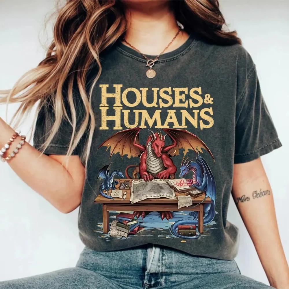 Houses and Humans D&D T Shirt Retro 90s Dungeons and Dragons Tee Women T‑shirt Unisex All-Season Casual Crew Neck T Shirt