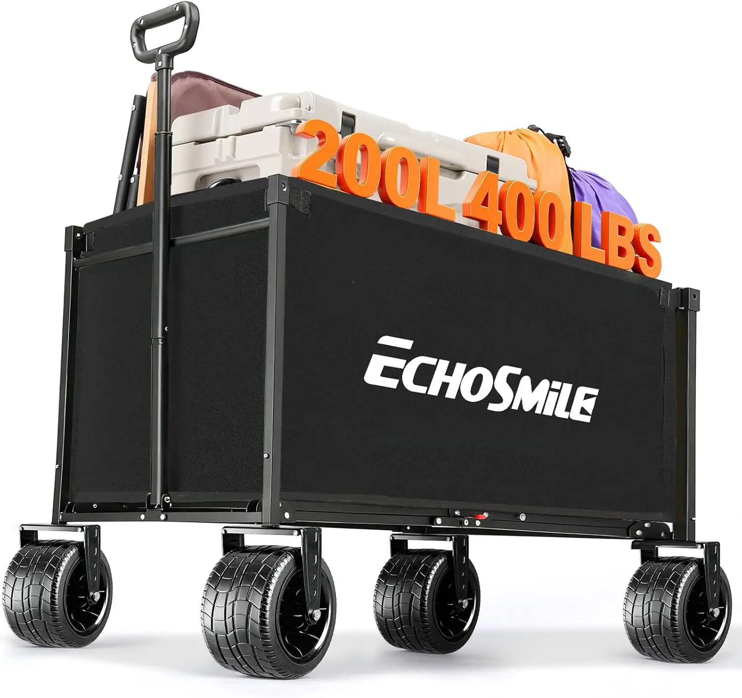 

Collapsible Wagon Cart for Camping & Beach - Heavy Duty 400lbs Capacity All-Terrain Cart with Wide Wheels, Portable Folding