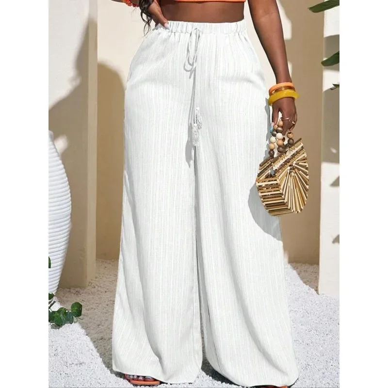 Pantalones de pierna ancha de Color sólido para mujer de talla grande 1XL-5XL, pantalones cómodos informales para uso diario, parte inferior para mujer