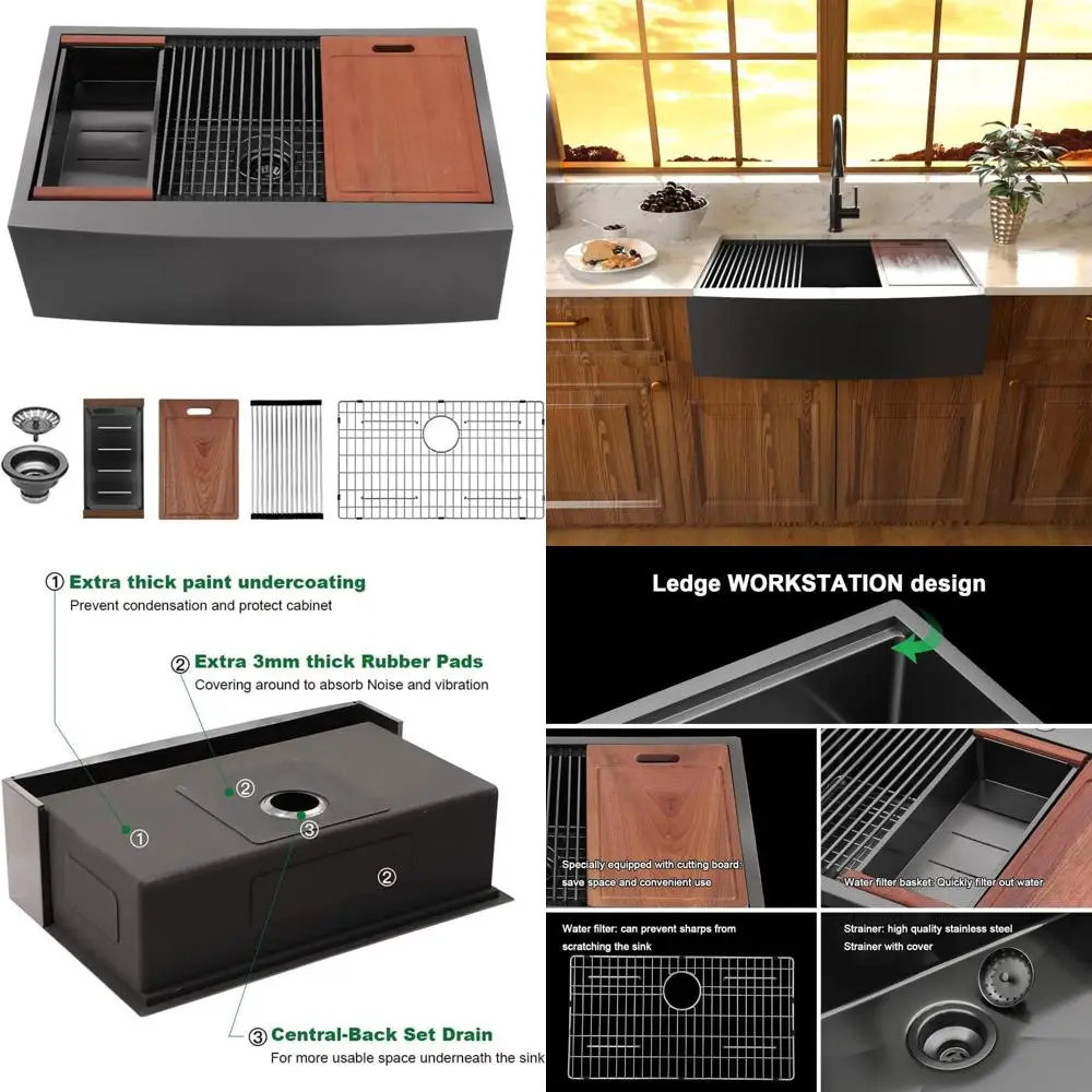 

33 Black Stainless Steel Farmhouse Sink with Apron Front and Gunmetal Black Finish