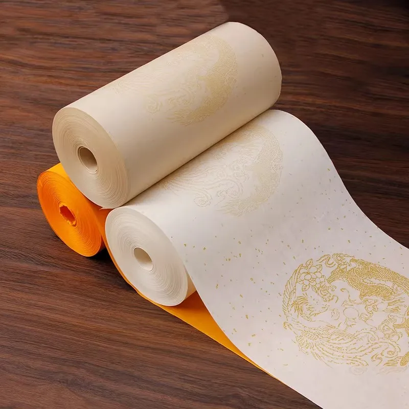 Chinese Calligraphy Paper Roll for Beginners, Antique Half-raw Half-ripe Xuan Paper for Couplet Practice & Home Decor