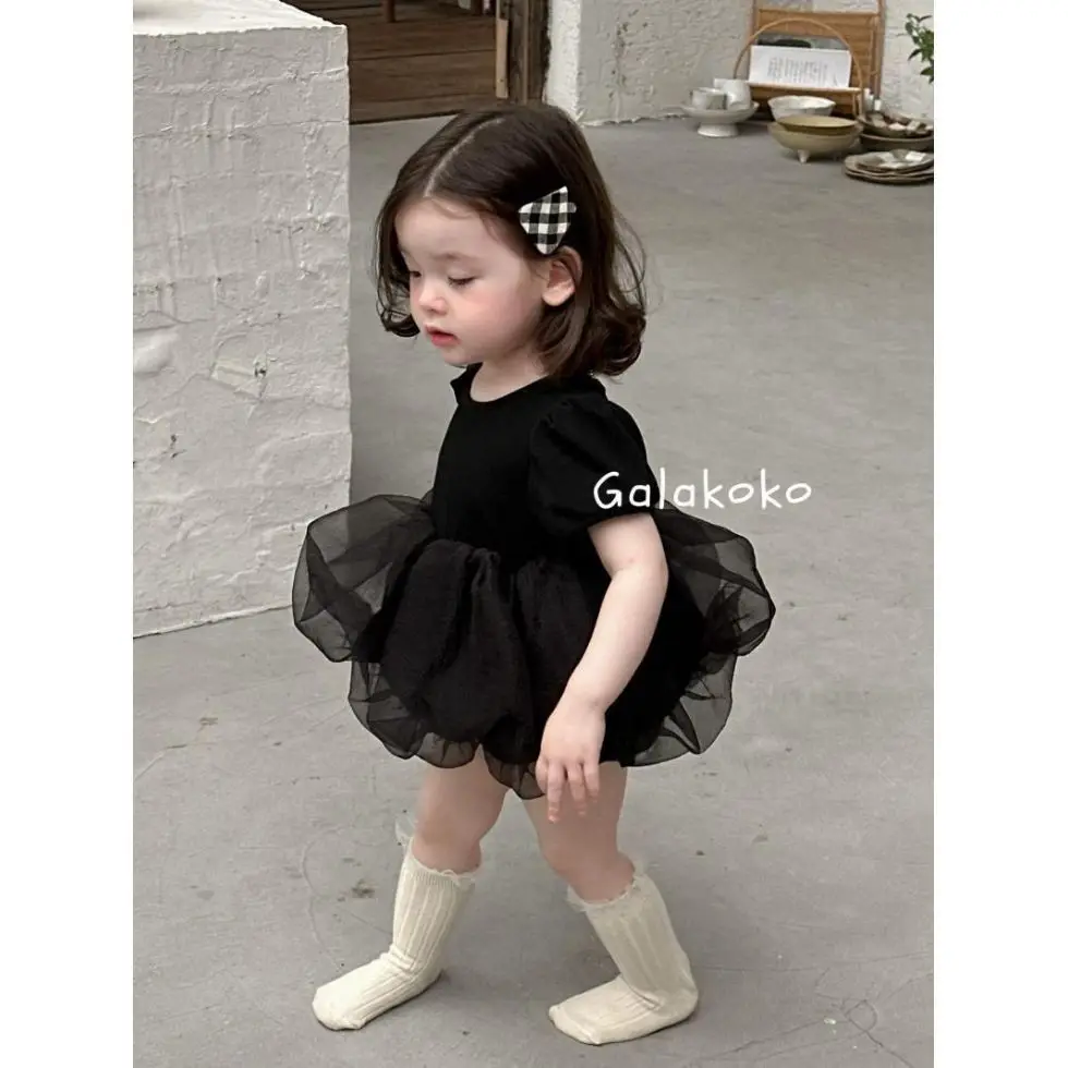 Summer Infant Toddler Bodysuit Solid Yarn Rompers Skirt Bowknot International Children's Day Wear Sweet Style Rompers