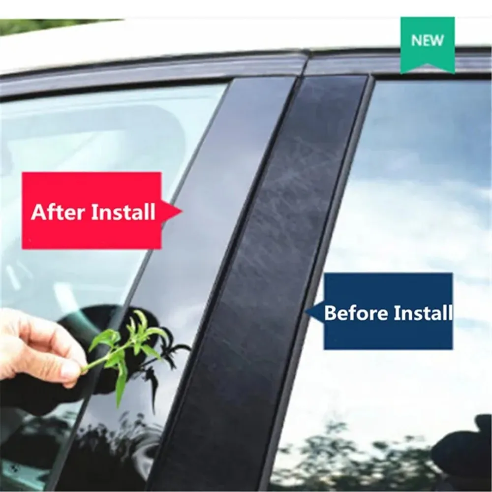 6Pcs Car Middle Column PC Window Trims Decoration B C Pillar Strip Sticker for Skoda Fabia 2007-2010 2011 2012 2013 2014