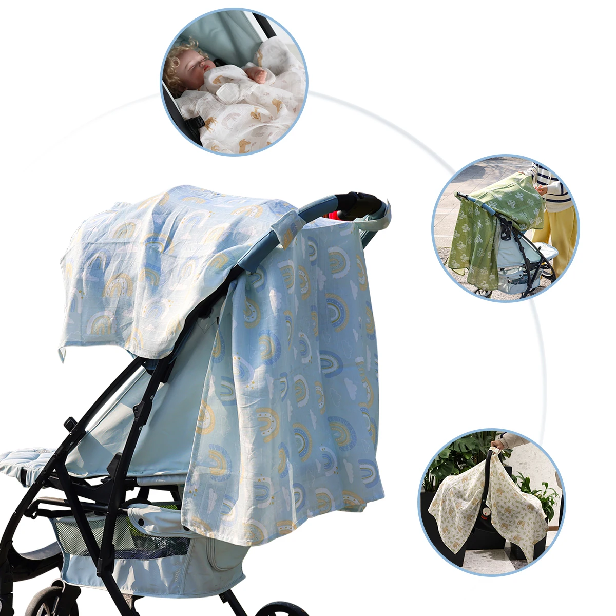 Baby Muslin Bamboo Cotton Blanket Car Seat Cover Breathable Sunshade Safety Basket Cradle Cap Sun Canopy Newborn Stroller Cover
