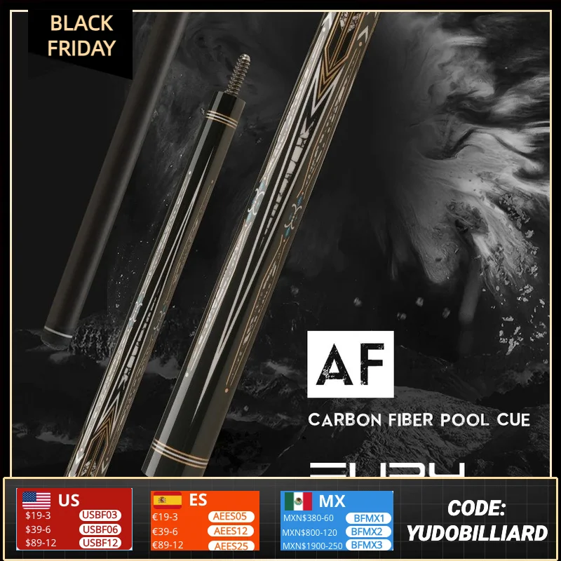 FURY Billiard  AF Series Carbon Fiber Pool Cue Stick 12.5mm Professional Carbon Technology Low Deflection3/8*10 Joint 147cm Kit