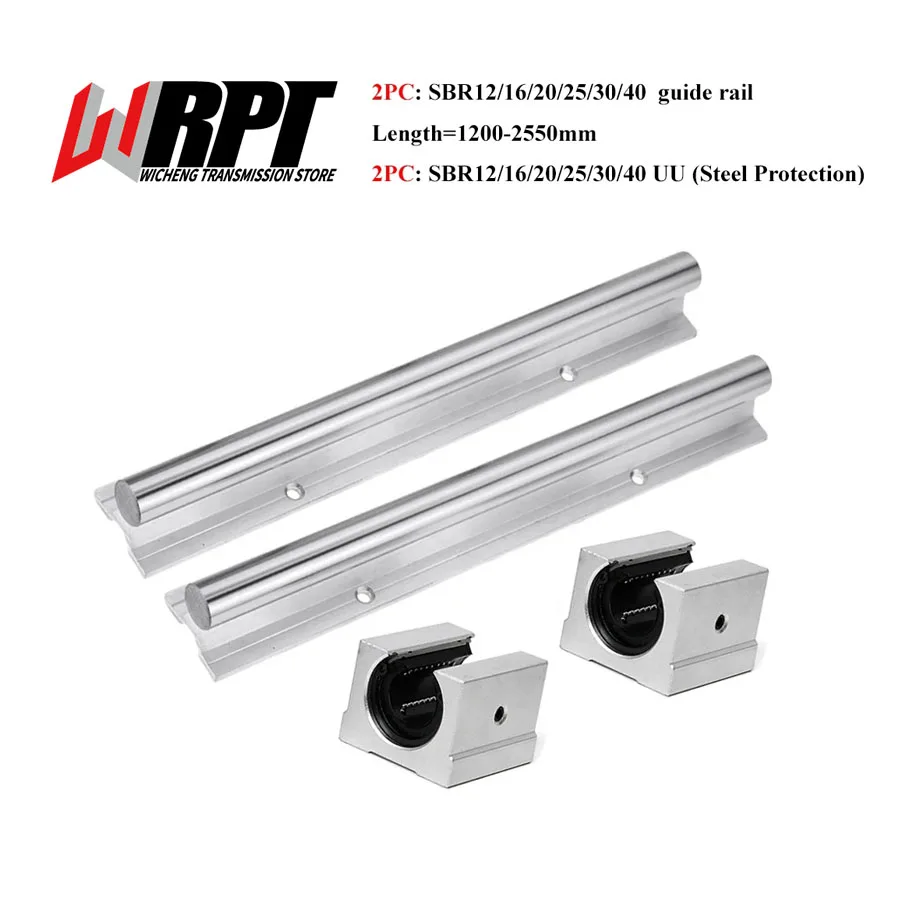 Linear Guide 2PCS SBR12 SBR16 SBR20 SBR25 SBR30 SBR35 SBR40+2PCS SBR12-40UU Steel Protection Slider Bearing CNC Part 1200-2500mm