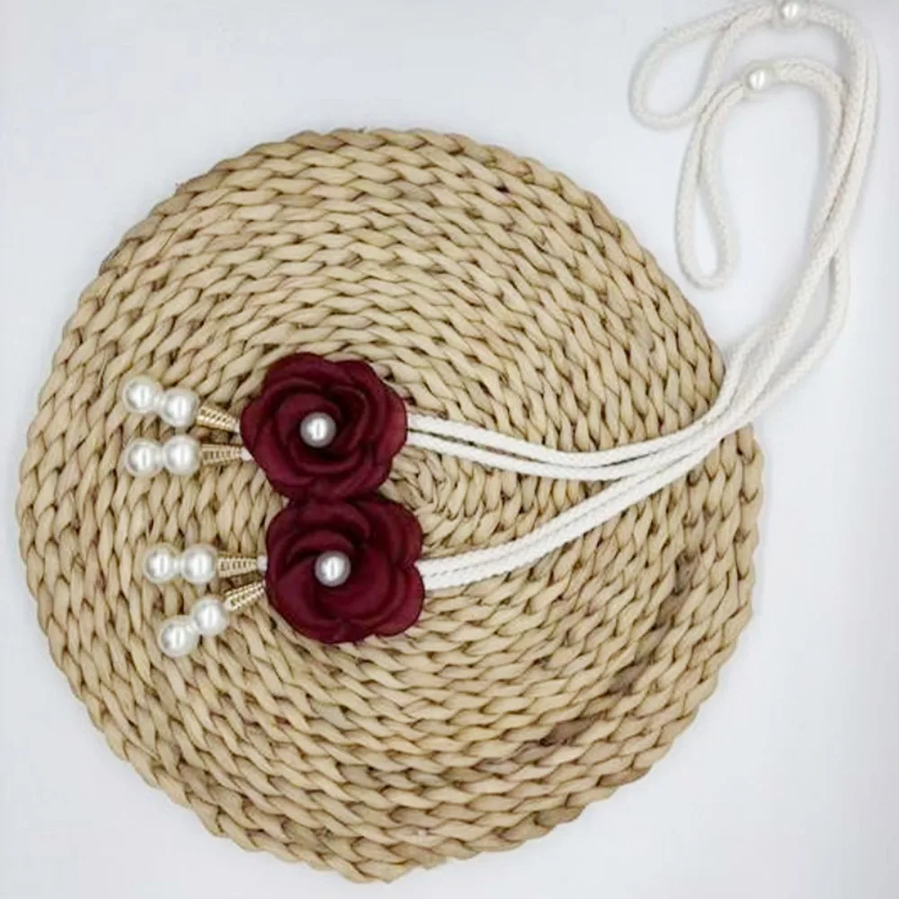 

2PCS Adjustable Camellia Curtain Tieback Elegant Punch-free Pearl Curtain Buckle Beautifully Curtains Tie Rope Bedroom