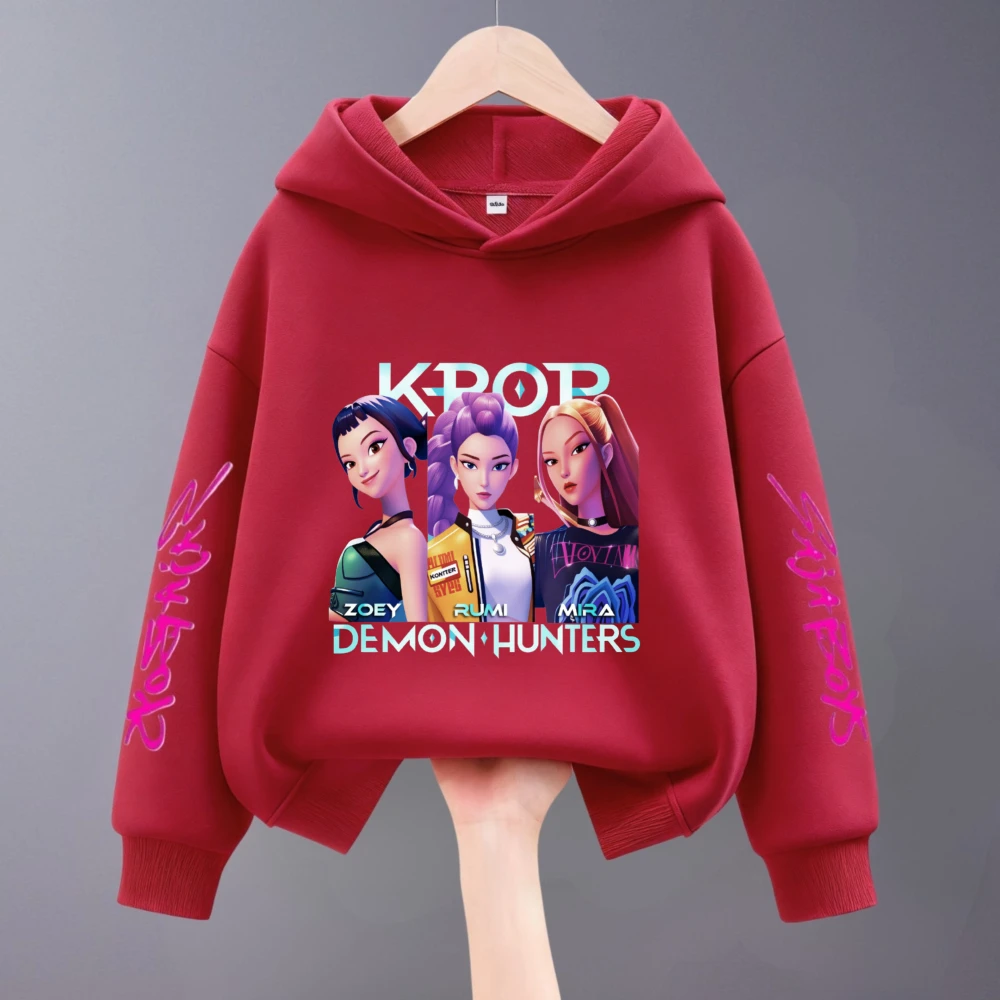 1-7 سن ملابس الأطفال Kpop شيطان الصيادين الفتيات هوديس الربيع الكورية موضة الاطفال طويلة الأكمام مقنعين القمم بلوزات #4