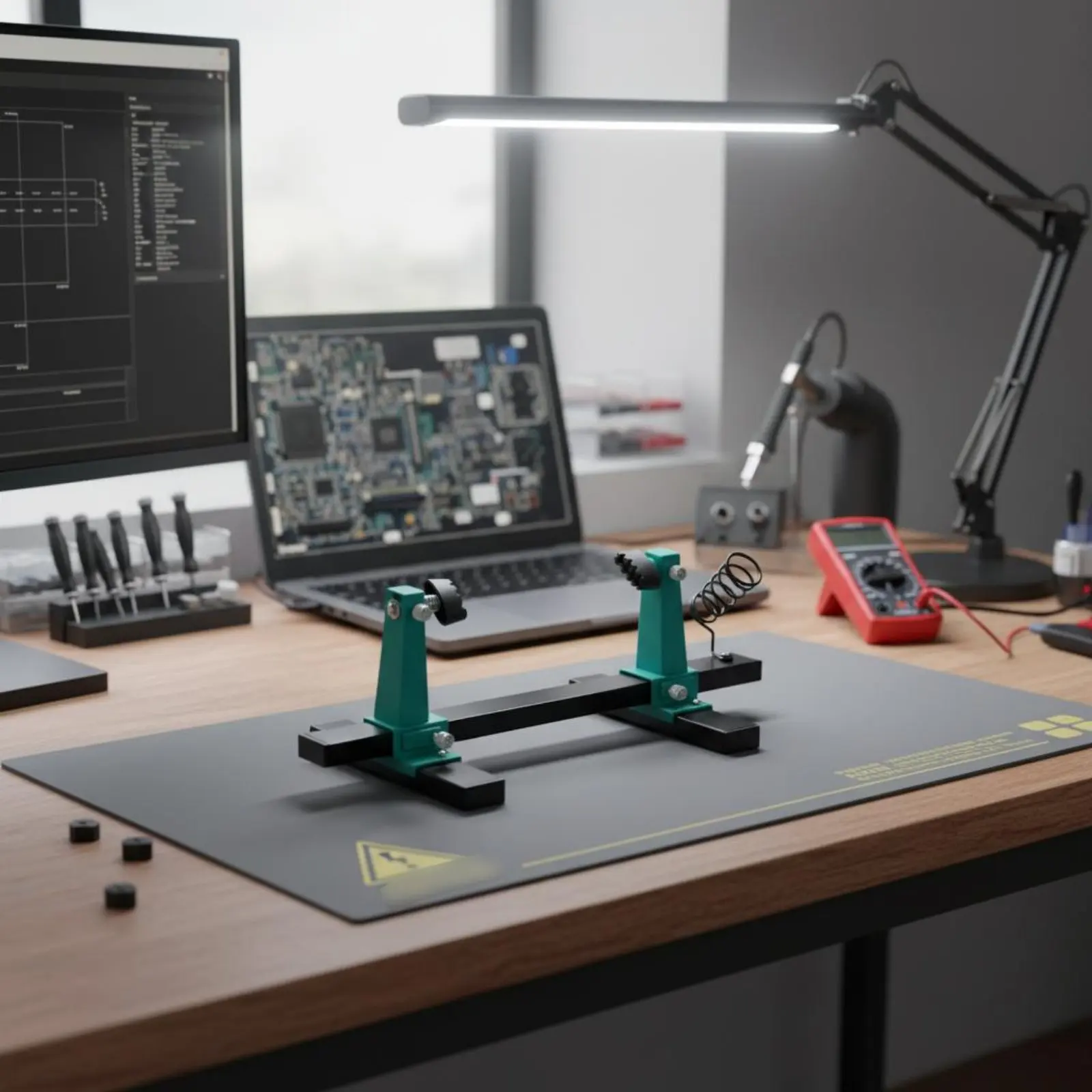 

Circuit Board Soldering Stand Anti-Slip Base Adjustable PCB Holder Motherboard Soldering Stand Various-Size Grooves for Workshop