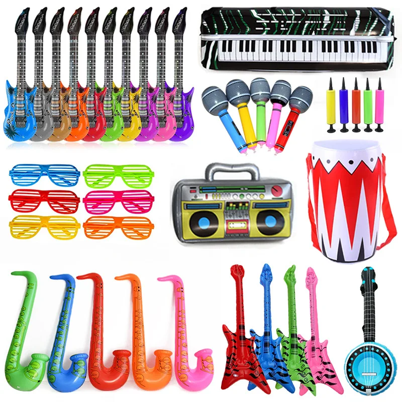 10PCS  Cross border stock children's inflatable musical instrument toys PVC inflatable guitar stage party props radio microphone