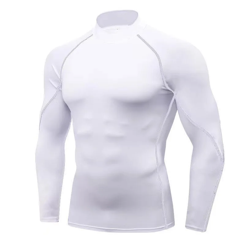 Men's Workout Compression Shirt Quick Dry Running T-shirt Turtleneck Long Sleeve Rash Guard Gym Base Layer Athletic Undershirt image 2