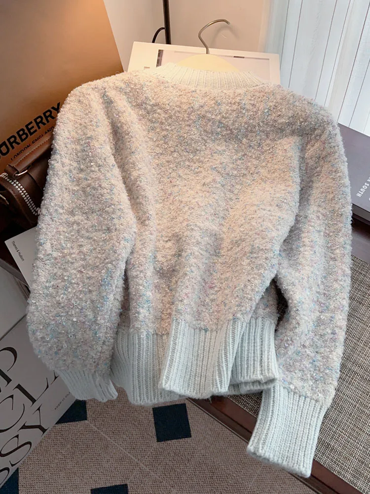 Formal Occasion Cashmere Sweater Women O-Neck Pullover Luxury Pearl Single Breasted Warm Knitwear Jumper Casual 2000s Aesthetic