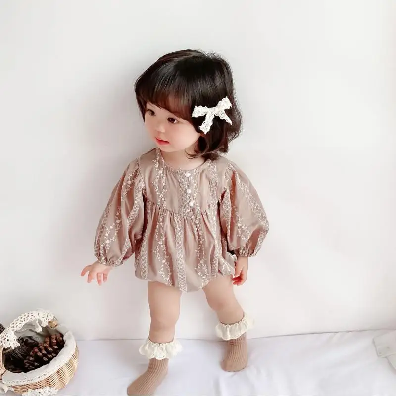 Newborn Baby Girls Casual Clothes Autumn New Long Sleeve Bodysuit Toddler Girls Cotton Embroidered Jumpsuit