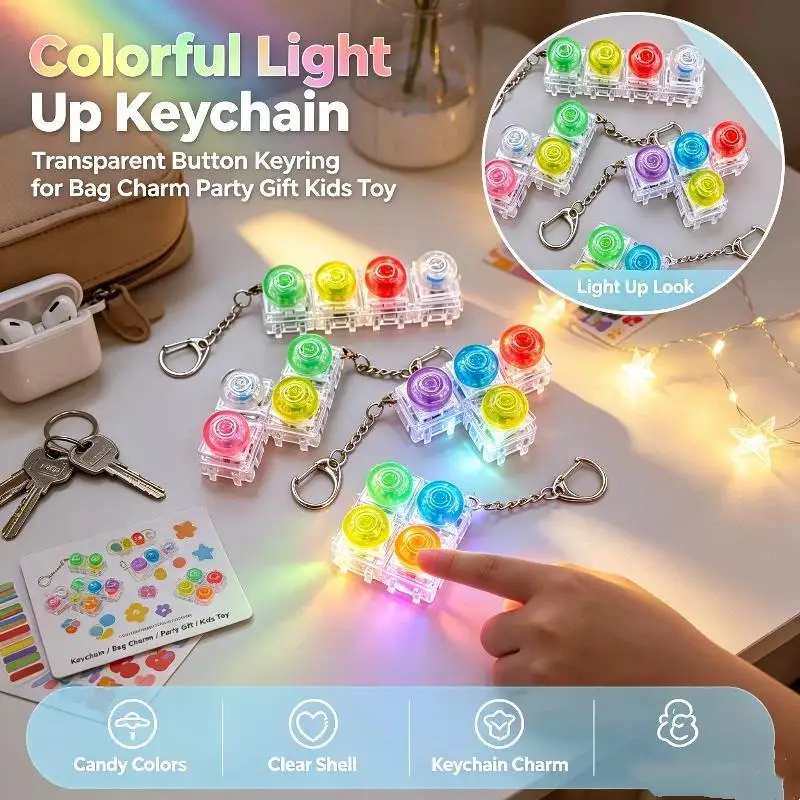 Mini Size Click Fidget Stress Relief Toy Transparent Rainbow Portable Keychain Bag Charm for Outdoor Use