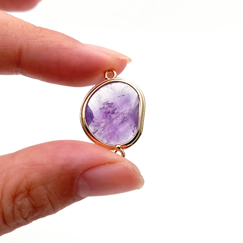 Wholesale 10 Pcs 16x18mm Faceted Natural Faceted Purple Amethyst gold plated edged double bail Connector