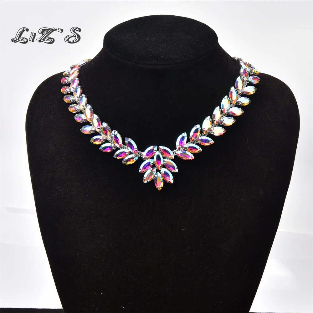 Colorful Bling Crystal Rhinestone Trimming Leaf Shape Flower Chain With Connector DIY Shoes Clothing Accessories