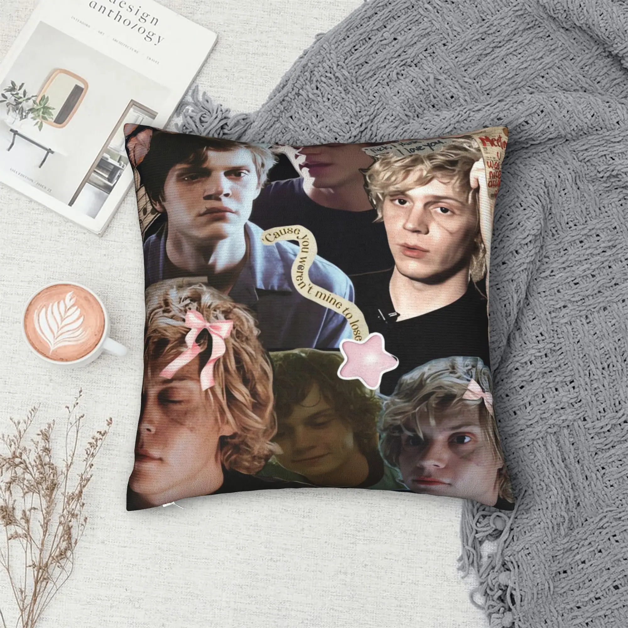 Playful Evan Peters Tongue Out Collage Pillow Case  Comfy Pillow Cover Morden Pillowcases For Sofa Home Decor