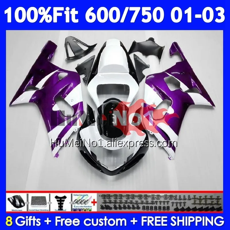 OEM Body For SUZUKI GSXR 600 750 CC K1 GSXR600 102No.25 GSXR-600 GSXR750 01 02 03 2001 2002 Purple white 2003 Injection Fairings