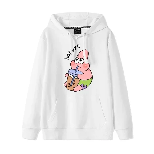 Imagen 2 del producto Sudaderas con capucha de otoño e invierno para mujer, Sudadera con capucha de Anime, ropa para parejas del mismo estilo, suéter para amantes de Bob Esponja con estampado de dibujos animados, abrigo con capucha holgado