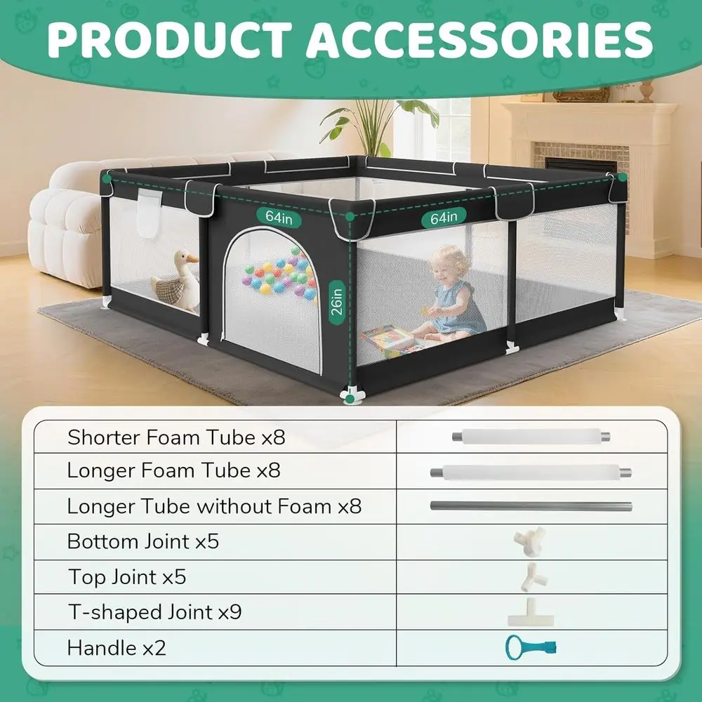 روضة أطفال كبيرة جدًا مقاس 64 × 64 - داخلية/خارجية مع شبكة مسامية وباب بسحاب، أسود